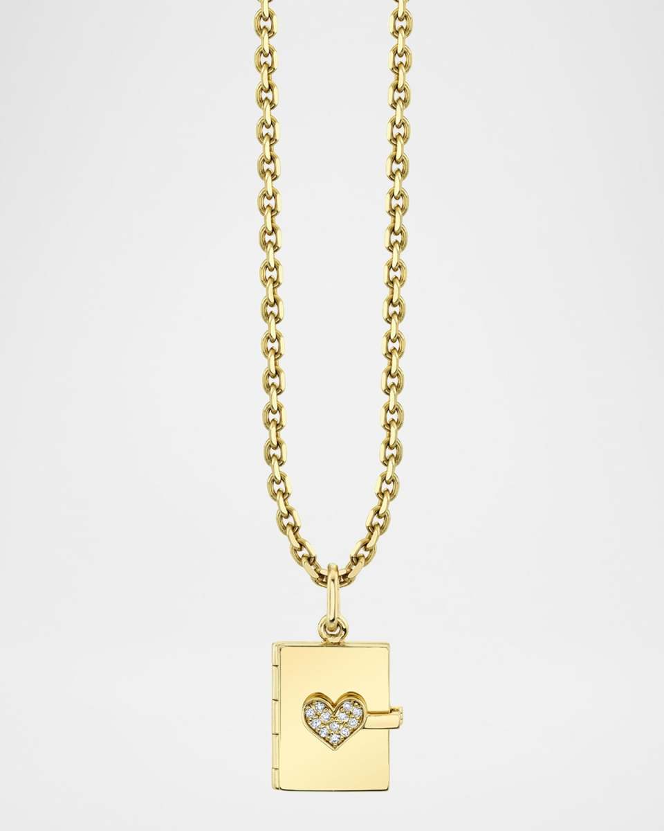 14K Yellow Gold Heart Book Locket on Blecher Chain Necklace